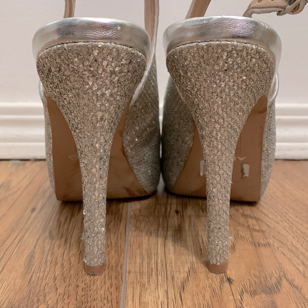 Aldo Silver Peep Toe Slingback Heels - Picture 5 of 5